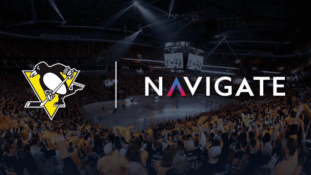Navigate and Pittsburgh penguins logo with hockey rink in back