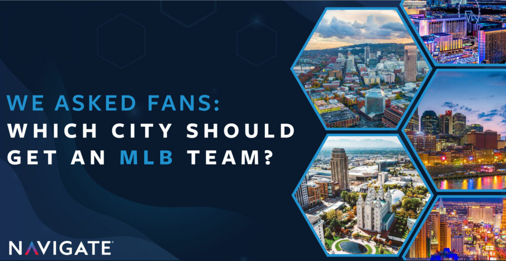 Title is Which City Should Get An MLB Team? Features photos of Portland, Salt Lake City, Las Vegas, and Nashville